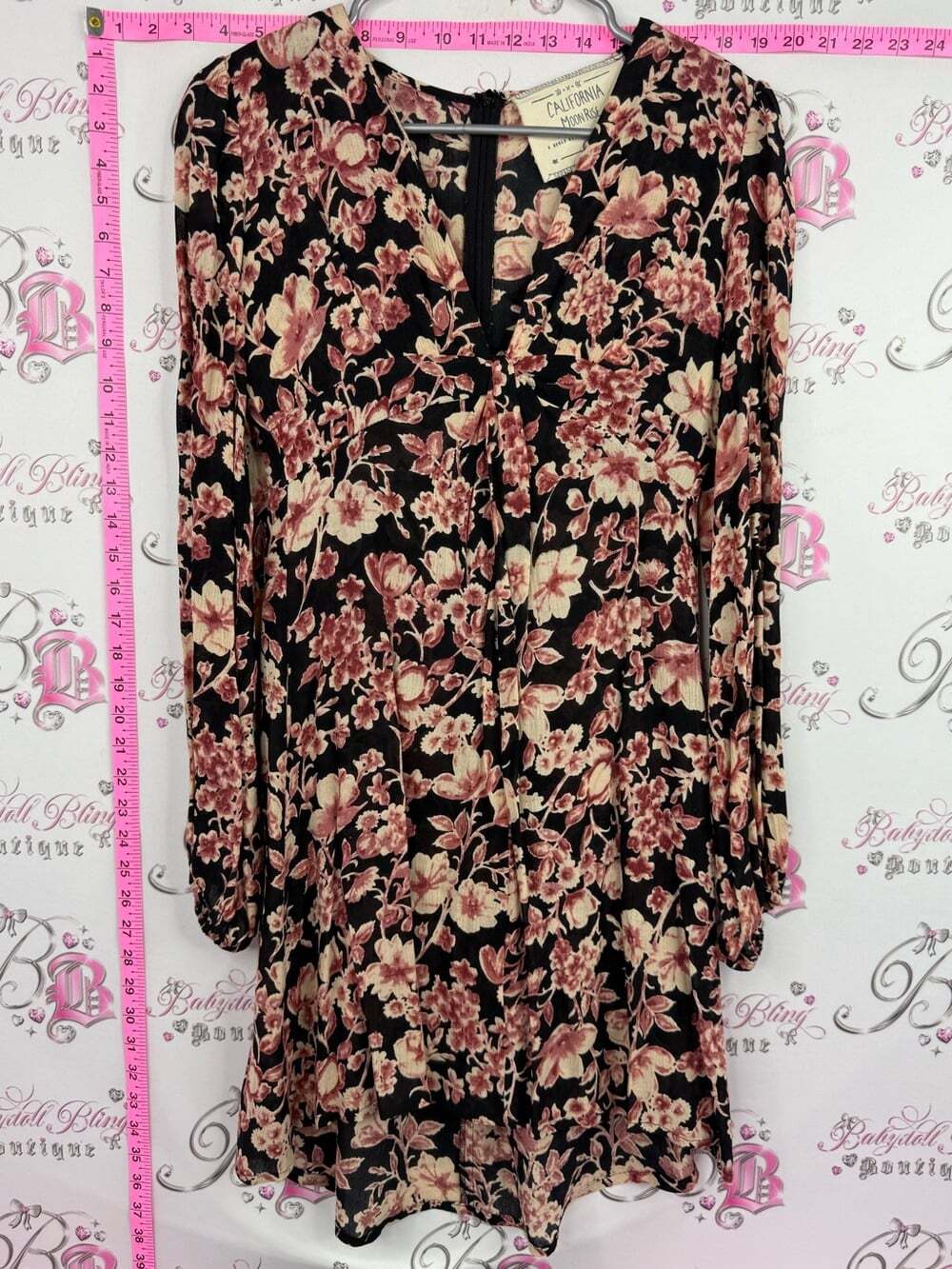 California Moonrise dress flowers Black Floral Long Sleeve Mini Dress